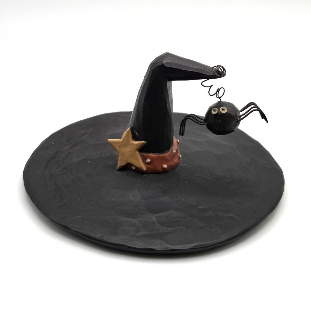 Blossom Bucket Halloween Witch Hat With Hanging Spider Figurine By B. Lloyd 2003